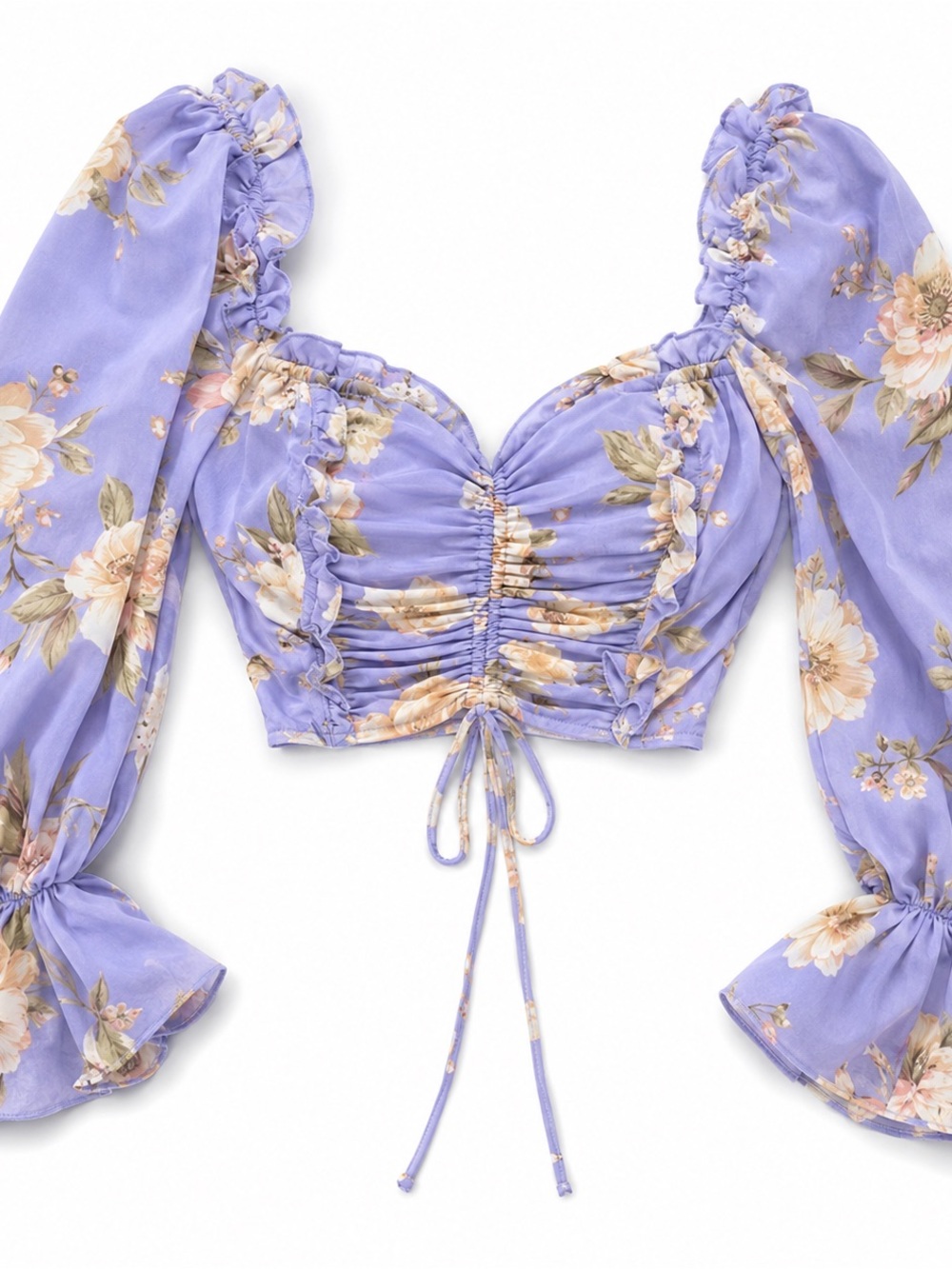 privy Lavender Floral Ruffle Tie Crop Top